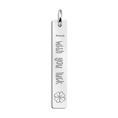 Names4ever Verticale Bar Ketting Hanger met Klavertje en Gravure Zilverkleurig