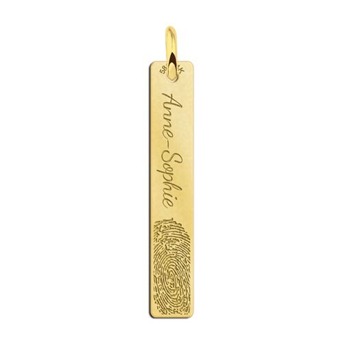 Names4ever Verticale Gouden Bar Ketting Hanger met Vingerafdruk en Tekstgravure Goudkleurig other