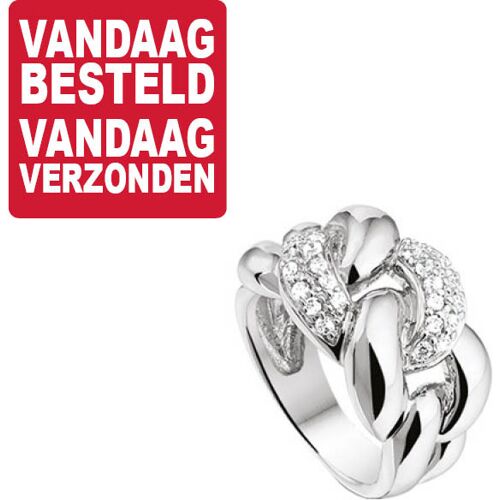 Intrigerende Zirkonia Schakel Ring van Gerhodineerd Zilver / Maat 17,8