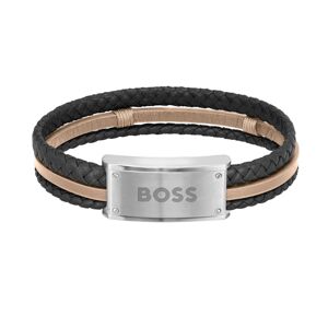Hugo Boss BOSS GALEN Lederen Armband Zwart met Bruin 19 cm Graveren Mogelijk! Zwart 19 cm male
