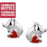 Olifant met Rood Hart Oorknoppen van Zilver