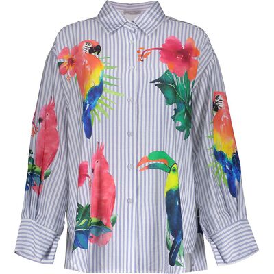 Geisha Blouse stripes & birds Hemelsblauw dames Sky Blue XS,L,M,XXL,3XL,S,XL unisex Geisha Blouse stripes & birds Hemelsblauw dames Sky Blue XS,L,M,XXL,3XL,S,XL unisex