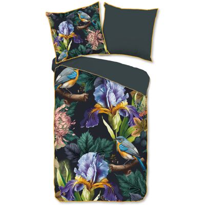 Descanso Dekbedovertrek "bloemen en vogels" - Antraciet - (155x220 cm) - Katoen Satijn Antraciet Descanso Dekbedovertrek "bloemen en vogels" - Antraciet - (155x220 cm) - Katoen Satijn Antraciet