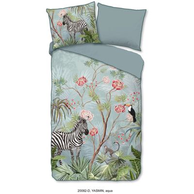 Descanso Dekbedovertrek "jungle print" - Aqua - (140x200/220 cm) - Biologisch Katoen satijn Aqua Descanso Dekbedovertrek "jungle print" - Aqua - (140x200/220 cm) - Biologisch Katoen satijn Aqua