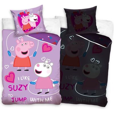 Peppa Pig dekbedovertrek glow in the dark 140x200 cm Roze Peppa Pig dekbedovertrek glow in the dark 140x200 cm Roze