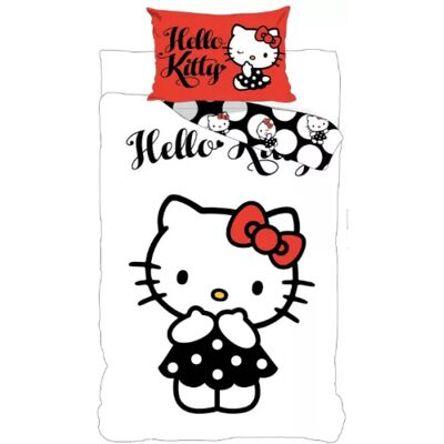 Hello Kitty jurk Dekbedovertrek 140 X 200 cm - 70x90 cm - katoen Zwart/Wit Hello Kitty jurk Dekbedovertrek 140 X 200 cm - 70x90 cm - katoen Zwart/Wit