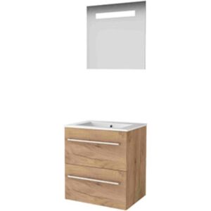 Basic Line Basic-Line Economic 46 Badkamermeubelset - 60 x 46 cm - Met Grepen - 2 Lades - Keramische Wastafel - 1 Kraangat - Spiegel met LED Verlichting - Whisky Oak Basic Line Basic-Line Economic 46 Badkamermeubelset - 60 x 46 cm - Met Grepen - 2 Lades - Keramische Wastafel - 1 Kraangat - Spiegel met LED Verlichting - Whisky Oak
