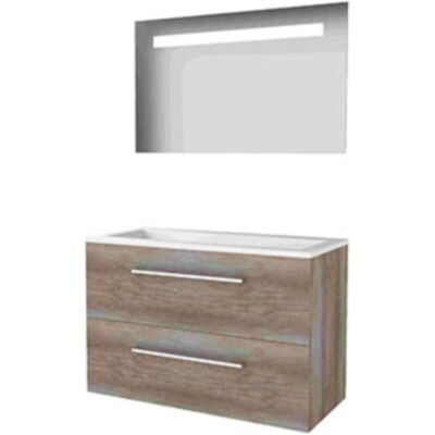 Basic Line Basic-Line Economic 46 Badkamermeubelset - 100 x 46 cm - Met Grepen - 2 Lades - Acryl Wastafel - Zonder Kraangat - Spiegel met LED Verlichting - Scotch Oak Basic Line Basic-Line Economic 46 Badkamermeubelset - 100 x 46 cm - Met Grepen - 2 Lades - Acryl Wastafel - Zonder Kraangat - Spiegel met LED Verlichting - Scotch Oak