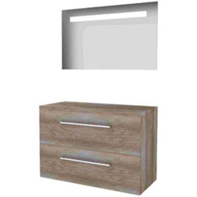 Basic Line Basic-Line Economic 46 Badkamermeubelset - 100 x 46 cm - Met Grepen - 2 Lades - Wastafelblad - Spiegel met LED Verlichting - Scotch Oak Basic Line Basic-Line Economic 46 Badkamermeubelset - 100 x 46 cm - Met Grepen - 2 Lades - Wastafelblad - Spiegel met LED Verlichting - Scotch Oak