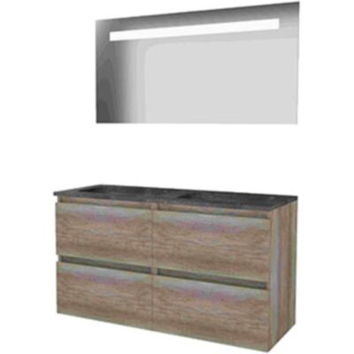Basic Line Basic-Line Economic 46 Badkamermeubelset - 120 x 46 cm - Greeploos - 4 Lades - Hardstenen Wastafel - Zonder Kraangat - Spiegel met LED Verlichting - Scotch Oak Basic Line Basic-Line Economic 46 Badkamermeubelset - 120 x 46 cm - Greeploos - 4 Lades - Hardstenen Wastafel - Zonder Kraangat - Spiegel met LED Verlichting - Scotch Oak