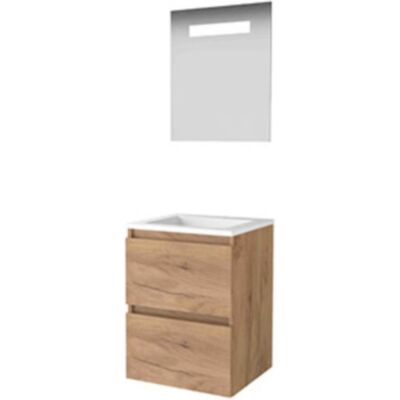 Basic Line Basic-Line Economic 46 Badkamermeubelset - 50 x 46 cm - Greeploos - 2 Lades - Acryl Wastafel - Zonder Kraangat - Spiegel met LED Verlichting - Whisky Oak Basic Line Basic-Line Economic 46 Badkamermeubelset - 50 x 46 cm - Greeploos - 2 Lades - Acryl Wastafel - Zonder Kraangat - Spiegel met LED Verlichting - Whisky Oak