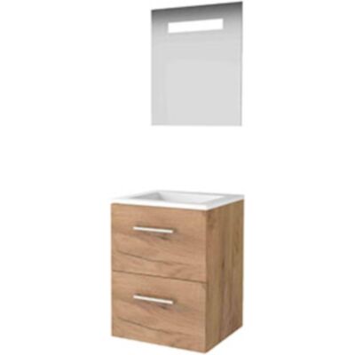 Basic Line Basic-Line Economic 46 Badkamermeubelset - 50 x 46 cm - Met Grepen - 2 Lades - Acryl Wastafel - Zonder Kraangat - Spiegel met LED Verlichting - Whisky Oak Basic Line Basic-Line Economic 46 Badkamermeubelset - 50 x 46 cm - Met Grepen - 2 Lades - Acryl Wastafel - Zonder Kraangat - Spiegel met LED Verlichting - Whisky Oak