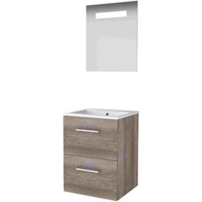 Basic Line Basic-Line Economic 46 Badkamermeubelset - 50 x 46 cm - Met Grepen - 2 Lades - Keramische Wastafel - 1 Kraangat - Spiegel met LED Verlichting - Scotch Oak Basic Line Basic-Line Economic 46 Badkamermeubelset - 50 x 46 cm - Met Grepen - 2 Lades - Keramische Wastafel - 1 Kraangat - Spiegel met LED Verlichting - Scotch Oak