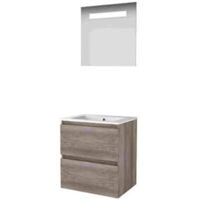Basic Line Basic-Line Economic 46 Badkamermeubelset - 60 x 46 cm - Greeploos - 2 Lades - Keramische Wastafel - 1 Kraangat - Spiegel met LED Verlichting - Scotch Oak Basic Line Basic-Line Economic 46 Badkamermeubelset - 60 x 46 cm - Greeploos - 2 Lades - Keramische Wastafel - 1 Kraangat - Spiegel met LED Verlichting - Scotch Oak