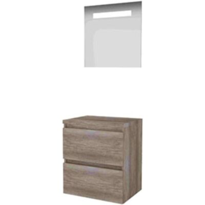 Basic Line Basic-Line Economic 46 Badkamermeubelset - 60 x 46 cm - Greeploos - 2 Lades - Wastafelblad - Spiegel met LED Verlichting - Scotch Oak Basic Line Basic-Line Economic 46 Badkamermeubelset - 60 x 46 cm - Greeploos - 2 Lades - Wastafelblad - Spiegel met LED Verlichting - Scotch Oak