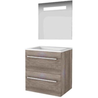 Basic Line Basic-Line Economic 46 Badkamermeubelset - 60 x 46 cm - Met Grepen - 2 Lades - Acryl Wastafel - Zonder Kraangat - Spiegel met LED Verlichting - Scotch Oak Basic Line Basic-Line Economic 46 Badkamermeubelset - 60 x 46 cm - Met Grepen - 2 Lades - Acryl Wastafel - Zonder Kraangat - Spiegel met LED Verlichting - Scotch Oak