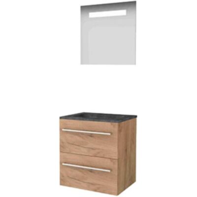 Basic Line Basic-Line Economic 46 Badkamermeubelset - 60 x 46 cm - Met Grepen - 2 Lades - Hardstenen Wastafel - 1 Kraangat - Spiegel met LED Verlichting - Whisky Oak Basic Line Basic-Line Economic 46 Badkamermeubelset - 60 x 46 cm - Met Grepen - 2 Lades - Hardstenen Wastafel - 1 Kraangat - Spiegel met LED Verlichting - Whisky Oak