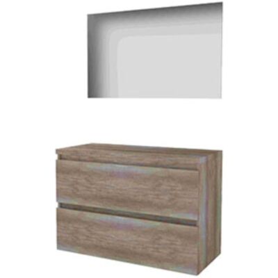 Basic Line Basic-Line Ultimate 46 Badkamermeubelset - 100 x 46 cm - Greeploos - 2 Lades - Wastafelblad - Spiegel met Indirecte LED Verlichting - Scotch Oak Basic Line Basic-Line Ultimate 46 Badkamermeubelset - 100 x 46 cm - Greeploos - 2 Lades - Wastafelblad - Spiegel met Indirecte LED Verlichting - Scotch Oak