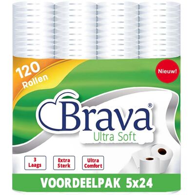Brava - Ultra Soft Toiletpapier - 120 Rollen - 3 Laags - Ultiem Comfort WC Papier - Superieure Sterkte - Maximale Absorptie & Pluisvrij - Voordeelverpakking WC Papier Brava - Ultra Soft Toiletpapier - 120 Rollen - 3 Laags - Ultiem Comfort WC Papier - Superieure Sterkte - Maximale Absorptie & Pluisvrij - Voordeelverpakking WC Papier