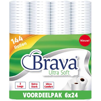 Brava - Ultra Soft Toiletpapier - 144 Rollen - 3 Laags - Ultiem Comfort WC Papier - Superieure Sterkte - Maximale Absorptie & Pluisvrij - Voordeelverpakking WC Papier Brava - Ultra Soft Toiletpapier - 144 Rollen - 3 Laags - Ultiem Comfort WC Papier - Superieure Sterkte - Maximale Absorptie & Pluisvrij - Voordeelverpakking WC Papier