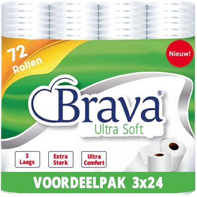 Brava - Ultra Soft Toiletpapier - 72 Rollen - 3 Laags - Ultiem Comfort WC Papier - Superieure Sterkte - Maximale Absorptie & Pluisvrij - Voordeelverpakking WC Papier Brava - Ultra Soft Toiletpapier - 72 Rollen - 3 Laags - Ultiem Comfort WC Papier - Superieure Sterkte - Maximale Absorptie & Pluisvrij - Voordeelverpakking WC Papier