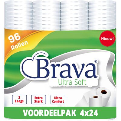 Brava - Ultra Soft Toiletpapier - 96 Rollen - 3 Laags - Ultiem Comfort WC Papier - Superieure Sterkte - Maximale Absorptie & Pluisvrij - Voordeelverpakking WC Papier Brava - Ultra Soft Toiletpapier - 96 Rollen - 3 Laags - Ultiem Comfort WC Papier - Superieure Sterkte - Maximale Absorptie & Pluisvrij - Voordeelverpakking WC Papier