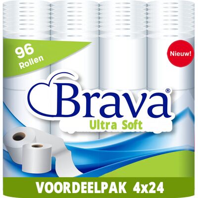 Brava - Ultra Soft Toiletpapier - 96 Rollen - Ultiem Comfort WC Papier - Superieure Sterkte - Maximale Absorptie & Pluisvrij - Voordeelverpakking WC Papier Brava - Ultra Soft Toiletpapier - 96 Rollen - Ultiem Comfort WC Papier - Superieure Sterkte - Maximale Absorptie & Pluisvrij - Voordeelverpakking WC Papier