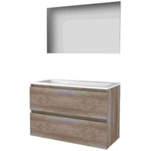 Basic Line Basic-Line Basic 46 Badkamermeubelset - 100 x 46 cm - Greeploos - 2 Lades - Acryl Wastafel - Zonder Kraangat - Spiegel - Scotch Oak Basic Line Basic-Line Basic 46 Badkamermeubelset - 100 x 46 cm - Greeploos - 2 Lades - Acryl Wastafel - Zonder Kraangat - Spiegel - Scotch Oak