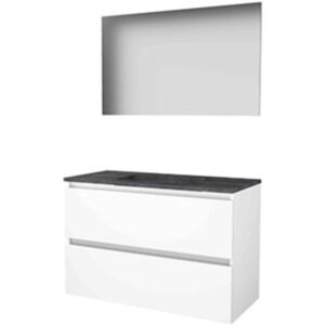 Basic Line Basic-Line Basic 46 Badkamermeubelset - 100 x 46 cm - Greeploos - 2 Lades - Hardstenen Wastafel - Zonder Kraangat - Spiegel - Ice White Basic Line Basic-Line Basic 46 Badkamermeubelset - 100 x 46 cm - Greeploos - 2 Lades - Hardstenen Wastafel - Zonder Kraangat - Spiegel - Ice White