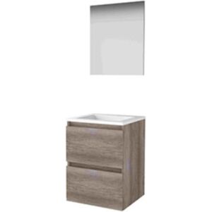 Basic Line Basic-Line Basic 46 Badkamermeubelset - 50 x 46 cm - Greeploos - 2 Lades - Acryl Wastafel - Zonder Kraangat - Spiegel - Scotch Oak Basic Line Basic-Line Basic 46 Badkamermeubelset - 50 x 46 cm - Greeploos - 2 Lades - Acryl Wastafel - Zonder Kraangat - Spiegel - Scotch Oak