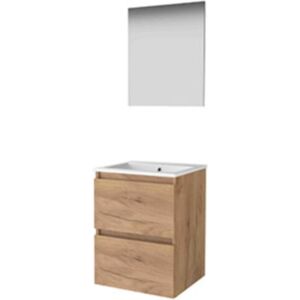 Basic Line Basic-Line Basic 46 Badkamermeubelset - 50 x 46 cm - Greeploos - 2 Lades - Keramische Wastafel - 1 Kraangat - Spiegel - Whisky Oak Basic Line Basic-Line Basic 46 Badkamermeubelset - 50 x 46 cm - Greeploos - 2 Lades - Keramische Wastafel - 1 Kraangat - Spiegel - Whisky Oak