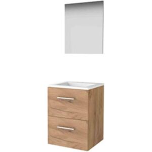 Basic Line Basic-Line Basic 46 Badkamermeubelset - 50 x 46 cm - Met Grepen - 2 Lades - Acryl Wastafel - 1 Kraangat - Spiegel - Whisky Oak Basic Line Basic-Line Basic 46 Badkamermeubelset - 50 x 46 cm - Met Grepen - 2 Lades - Acryl Wastafel - 1 Kraangat - Spiegel - Whisky Oak