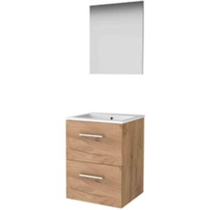 Basic Line Basic-Line Basic 46 Badkamermeubelset - 50 x 46 cm - Met Grepen - 2 Lades - Keramische Wastafel - 1 Kraangat - Spiegel - Whisky Oak Basic Line Basic-Line Basic 46 Badkamermeubelset - 50 x 46 cm - Met Grepen - 2 Lades - Keramische Wastafel - 1 Kraangat - Spiegel - Whisky Oak