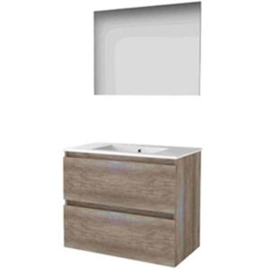 Basic Line Basic-Line Basic 46 Badkamermeubelset - 80 x 46 cm - Greeploos - 2 Lades - Keramische Wastafel - 1 Kraangat - Spiegel - Scotch Oak Basic Line Basic-Line Basic 46 Badkamermeubelset - 80 x 46 cm - Greeploos - 2 Lades - Keramische Wastafel - 1 Kraangat - Spiegel - Scotch Oak