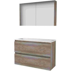 Basic Line Basic-Line Comfort 39 Badkamermeubelset - Ondiep - 100 x 39 cm - Greeploos - 2 Lades - Acryl Wastafel - 2 Kraangaten - Spiegelkast - Scotch Oak Basic Line Basic-Line Comfort 39 Badkamermeubelset - Ondiep - 100 x 39 cm - Greeploos - 2 Lades - Acryl Wastafel - 2 Kraangaten - Spiegelkast - Scotch Oak