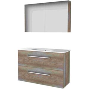 Basic Line Basic-Line Comfort 39 Badkamermeubelset - Ondiep - 100 x 39 cm - Met Grepen - 2 Lades - Keramische Wastafel - 1 Kraangat - Spiegelkast - Scotch Oak Basic Line Basic-Line Comfort 39 Badkamermeubelset - Ondiep - 100 x 39 cm - Met Grepen - 2 Lades - Keramische Wastafel - 1 Kraangat - Spiegelkast - Scotch Oak
