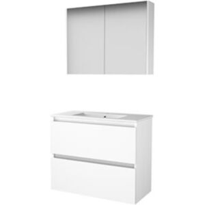 Basic Line Basic-Line Comfort 39 Badkamermeubelset - Ondiep - 80 x 39 cm - Greeploos - 2 Lades - Keramische Wastafel - 1 Kraangat - Spiegelkast - Ice White Basic Line Basic-Line Comfort 39 Badkamermeubelset - Ondiep - 80 x 39 cm - Greeploos - 2 Lades - Keramische Wastafel - 1 Kraangat - Spiegelkast - Ice White