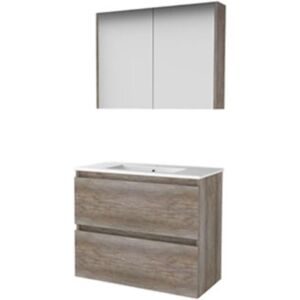 Basic Line Basic-Line Comfort 39 Badkamermeubelset - Ondiep - 80 x 39 cm - Greeploos - 2 Lades - Keramische Wastafel - 1 Kraangat - Spiegelkast - Scotch Oak Basic Line Basic-Line Comfort 39 Badkamermeubelset - Ondiep - 80 x 39 cm - Greeploos - 2 Lades - Keramische Wastafel - 1 Kraangat - Spiegelkast - Scotch Oak