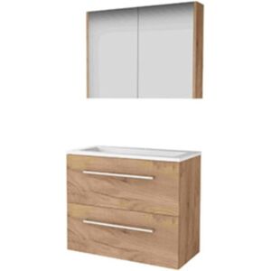 Basic Line Basic-Line Comfort 39 Badkamermeubelset - Ondiep - 80 x 39 cm - Met Grepen - 2 Lades - Acryl Wastafel - 1 Kraangat - Spiegelkast - Whisky Oak Basic Line Basic-Line Comfort 39 Badkamermeubelset - Ondiep - 80 x 39 cm - Met Grepen - 2 Lades - Acryl Wastafel - 1 Kraangat - Spiegelkast - Whisky Oak