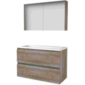 Basic Line Basic-Line Comfort 46 Badkamermeubelset - 100 x 46 cm - Greeploos - 2 Lades - Acryl Wastafel - 2 Kraangaten - Spiegelkast - Scotch Oak Basic Line Basic-Line Comfort 46 Badkamermeubelset - 100 x 46 cm - Greeploos - 2 Lades - Acryl Wastafel - 2 Kraangaten - Spiegelkast - Scotch Oak