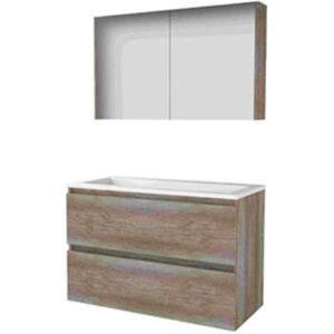 Basic Line Basic-Line Comfort 46 Badkamermeubelset - 100 x 46 cm - Greeploos - 2 Lades - Acryl Wastafel - Zonder Kraangat - Spiegelkast - Scotch Oak Basic Line Basic-Line Comfort 46 Badkamermeubelset - 100 x 46 cm - Greeploos - 2 Lades - Acryl Wastafel - Zonder Kraangat - Spiegelkast - Scotch Oak