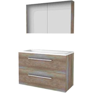 Basic Line Basic-Line Comfort 46 Badkamermeubelset - 100 x 46 cm - Met Grepen - 2 Lades - Acryl Wastafel - 2 Kraangaten - Spiegelkast - Scotch Oak Basic Line Basic-Line Comfort 46 Badkamermeubelset - 100 x 46 cm - Met Grepen - 2 Lades - Acryl Wastafel - 2 Kraangaten - Spiegelkast - Scotch Oak