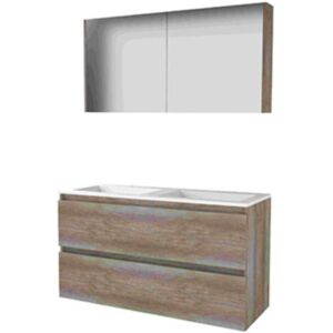 Basic Line Basic-Line Comfort 46 Badkamermeubelset - 120 x 46 cm - Greeploos - 2 Lades - Acryl Wastafel - 2 Kraangaten - Spiegelkast - Scotch Oak Basic Line Basic-Line Comfort 46 Badkamermeubelset - 120 x 46 cm - Greeploos - 2 Lades - Acryl Wastafel - 2 Kraangaten - Spiegelkast - Scotch Oak