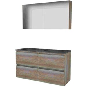 Basic Line Basic-Line Comfort 46 Badkamermeubelset - 120 x 46 cm - Greeploos - 4 Lades - Hardstenen Wastafel - 2 Kraangaten - Spiegelkast - Scotch Oak Basic Line Basic-Line Comfort 46 Badkamermeubelset - 120 x 46 cm - Greeploos - 4 Lades - Hardstenen Wastafel - 2 Kraangaten - Spiegelkast - Scotch Oak