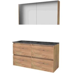 Basic Line Basic-Line Comfort 46 Badkamermeubelset - 120 x 46 cm - Greeploos - 4 Lades - Hardstenen Wastafel - 2 Kraangaten - Spiegelkast - Whisky Oak Basic Line Basic-Line Comfort 46 Badkamermeubelset - 120 x 46 cm - Greeploos - 4 Lades - Hardstenen Wastafel - 2 Kraangaten - Spiegelkast - Whisky Oak