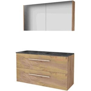 Basic Line Basic-Line Comfort 46 Badkamermeubelset - 120 x 46 cm - Met Grepen - 2 Lades - Hardstenen Wastafel - 2 Kraangaten - Spiegelkast - Whisky Oak Basic Line Basic-Line Comfort 46 Badkamermeubelset - 120 x 46 cm - Met Grepen - 2 Lades - Hardstenen Wastafel - 2 Kraangaten - Spiegelkast - Whisky Oak