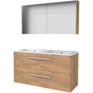Basic Line Basic-Line Comfort 46 Badkamermeubelset - 120 x 46 cm - Met Grepen - 2 Lades - Keramische Wastafel - 2 Kraangaten - Spiegelkast - Whisky Oak Basic Line Basic-Line Comfort 46 Badkamermeubelset - 120 x 46 cm - Met Grepen - 2 Lades - Keramische Wastafel - 2 Kraangaten - Spiegelkast - Whisky Oak
