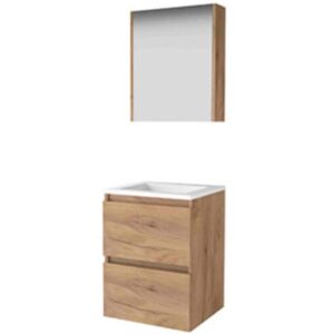Basic Line Basic-Line Comfort 46 Badkamermeubelset - 50 x 46 cm - Greeploos - 2 Lades - Acryl Wastafel - 1 Kraangat - Spiegelkast - Whisky Oak Basic Line Basic-Line Comfort 46 Badkamermeubelset - 50 x 46 cm - Greeploos - 2 Lades - Acryl Wastafel - 1 Kraangat - Spiegelkast - Whisky Oak
