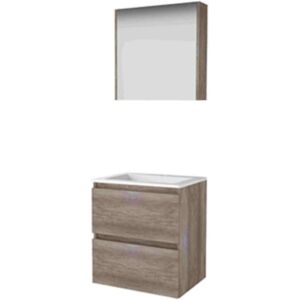 Basic Line Basic-Line Comfort 46 Badkamermeubelset - 60 x 46 cm - Greeploos - 2 Lades - Acryl Wastafel - 1 Kraangat - Spiegelkast - Scotch Oak Basic Line Basic-Line Comfort 46 Badkamermeubelset - 60 x 46 cm - Greeploos - 2 Lades - Acryl Wastafel - 1 Kraangat - Spiegelkast - Scotch Oak