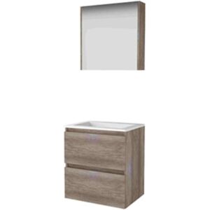 Basic Line Basic-Line Comfort 46 Badkamermeubelset - 60 x 46 cm - Greeploos - 2 Lades - Acryl Wastafel - Zonder Kraangat - Spiegelkast - Scotch Oak Basic Line Basic-Line Comfort 46 Badkamermeubelset - 60 x 46 cm - Greeploos - 2 Lades - Acryl Wastafel - Zonder Kraangat - Spiegelkast - Scotch Oak